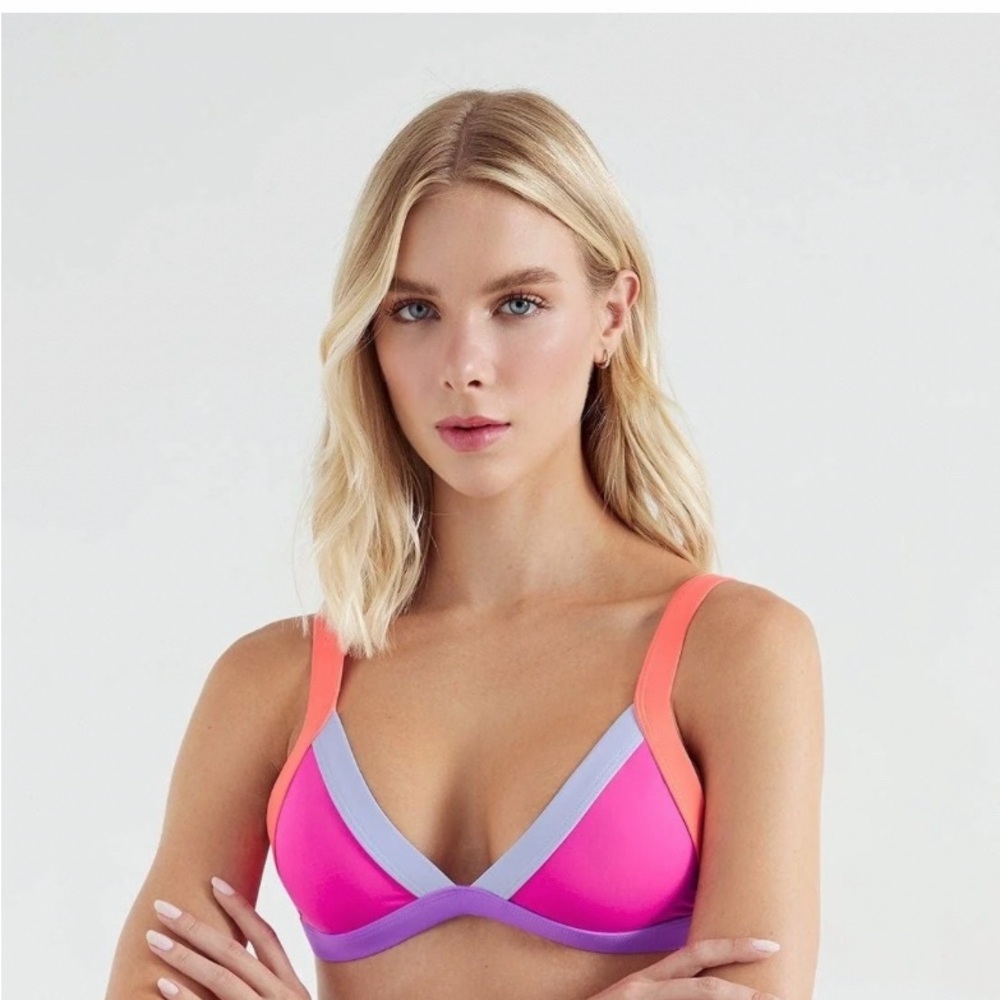 OneOne Swim Kameron Top Creta Pink and Purple Bikini with Triangle Design